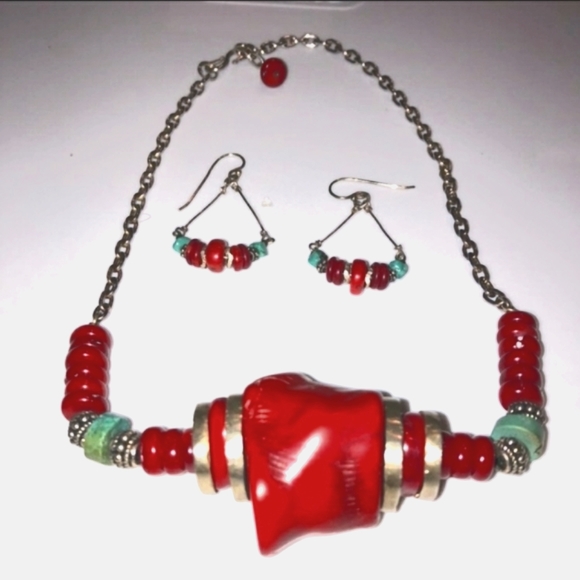 Jewelry - 🎉 HP 🎉 Red Coral And Turquoise necklace and earrings set - red coral jewelry